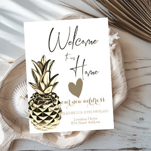 Postal De Anuncios Piña metálica dorada, dirección nueva del corazón