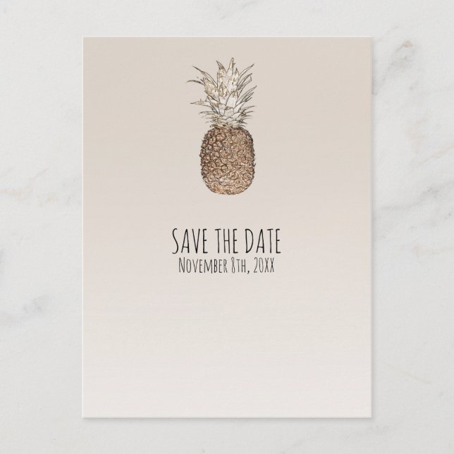 Postal De Anuncios Piña Tropical Hawaiano Rústico Save The Date (Anverso)