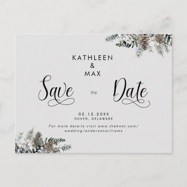 Postal De Anuncios Piñas de Pino Simples para Boda Save the Date  (Anverso)