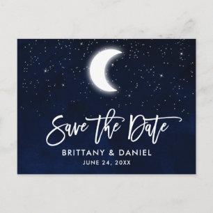 Postal De Anuncios Pincel Script Fecha de la Boda Luna Estrellas Cele
