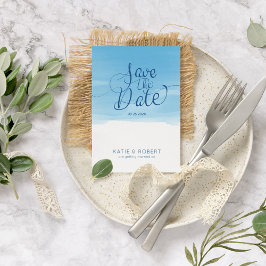 Postal De Anuncios Pinceladas azul cielo tipografía para Save the Dat