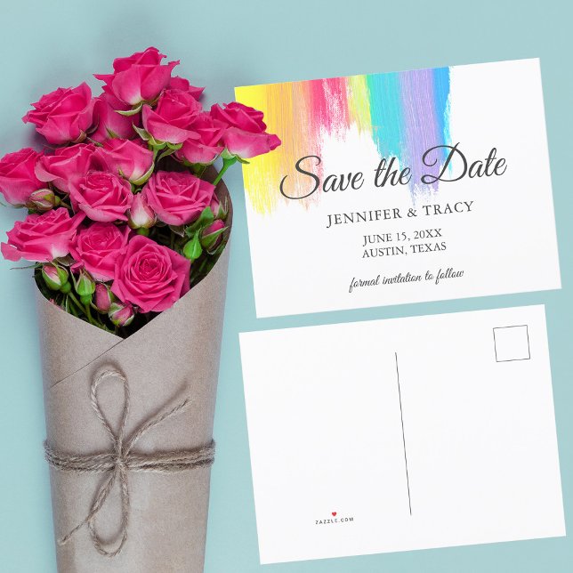 Postal De Anuncios Pinceladas de Acuarela de Arcoíris Boda de Orgullo (Subido por el creador)