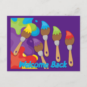Postal De Anuncios Pinceles de Bienvenida Colores Primarios Personali