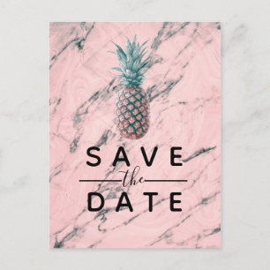 Postal De Anuncios Pineapple Pink Marble Swirl Modern Save the Date