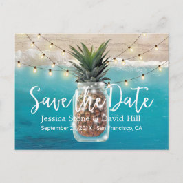 Postal De Anuncios Pineapple Tarro de Mason Boda de Playa Guardar la