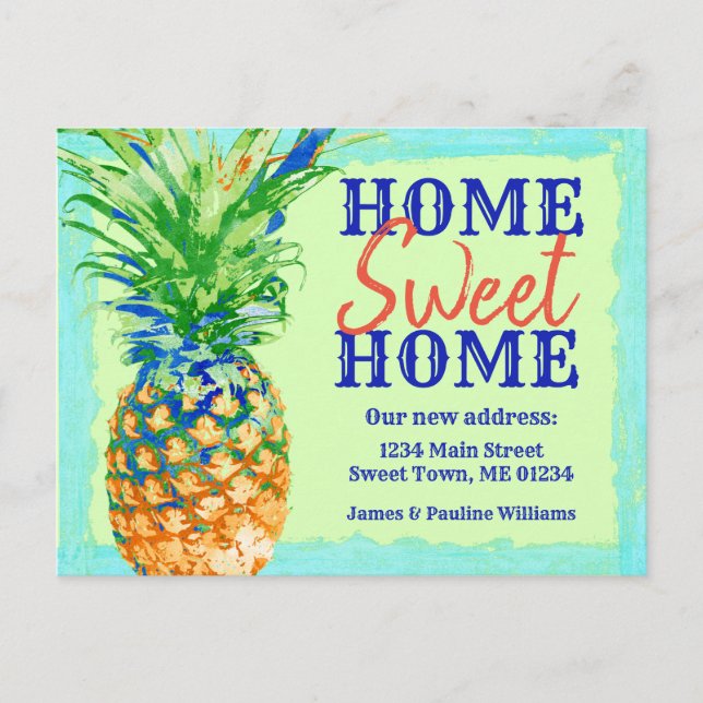 Postal De Anuncios Pineapple Tropical Hogar Dulce Hogar Mudanza (Anverso)
