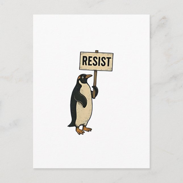Postal De Anuncios Pinguino Divertido Resiste Protesta Contra Arancel (Anverso)