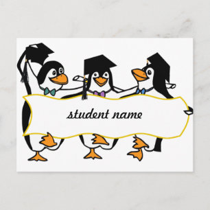 Postal De Anuncios Pingüinos graduados de Personalizado lindo con pan
