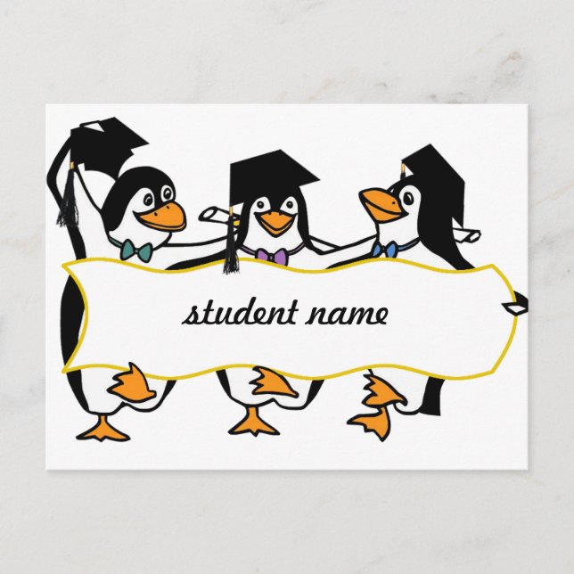 Postal De Anuncios Pingüinos graduados de Personalizado lindo con pan (Anverso)