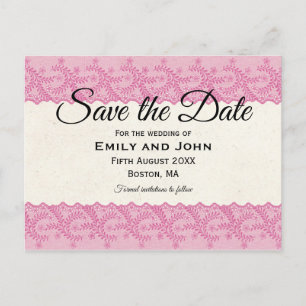 Postal De Anuncios Pink Faux Lace/Cream Parchment Save The Date