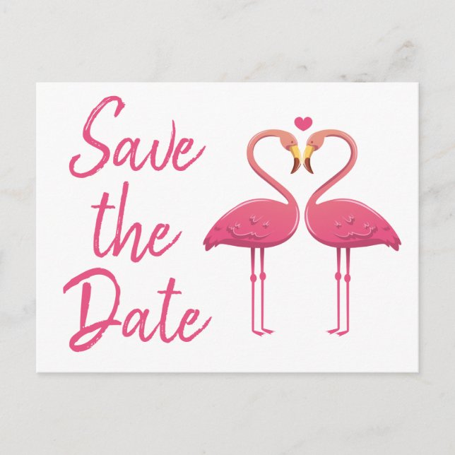 Postal De Anuncios Pink Flamingo Save The Date Engagement Boda (Anverso)