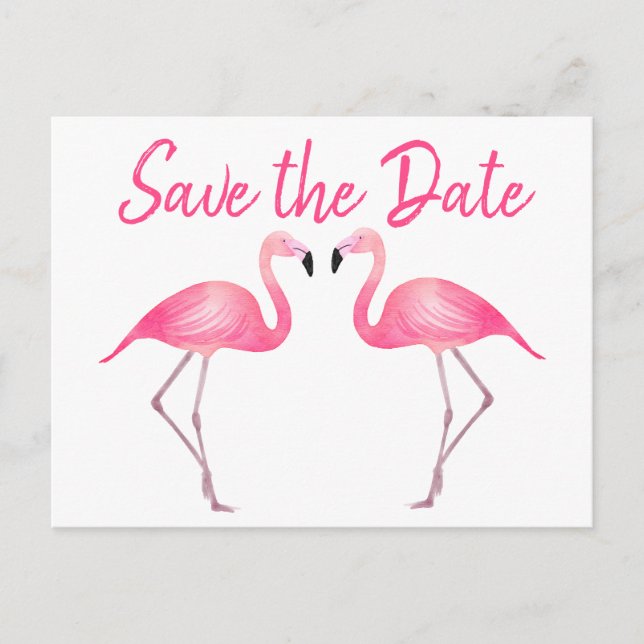 Postal De Anuncios Pink Flamingo Save The Date Engagement Boda (Anverso)