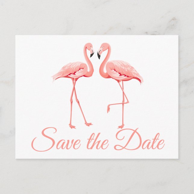Postal De Anuncios Pink Flamingo Save The Date Engagement Boda (Anverso)