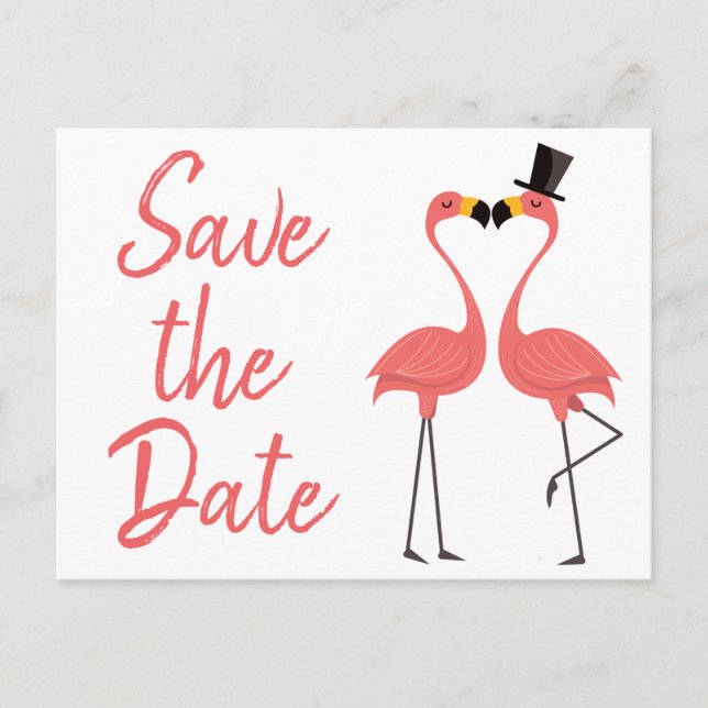 Postal De Anuncios Pink Flamingo Save The Date Engagement Boda (Anverso)