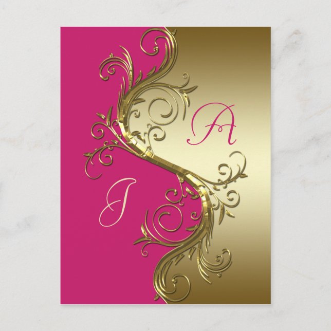 Postal De Anuncios Pink Gold Ornate Swirls Ahorra La Fecha (Anverso)