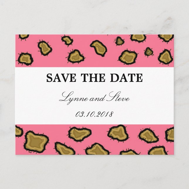 Postal De Anuncios Pink Leopard Print Save the Date (Anverso)