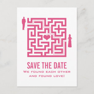 Postal De Anuncios Pink Love Maze Save the Date Postcard