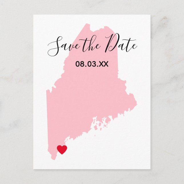 Postal De Anuncios Pink Maine Red Heart Save the Date (Anverso)