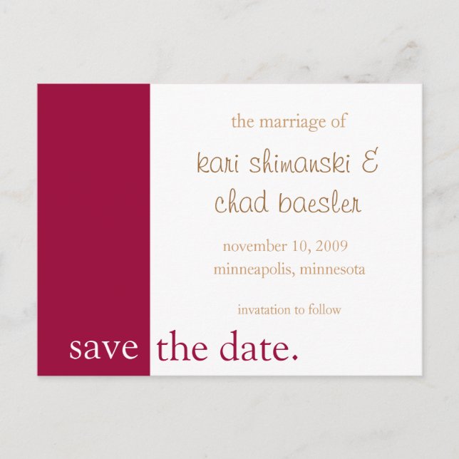 Postal De Anuncios pink save the date moderno (Anverso)