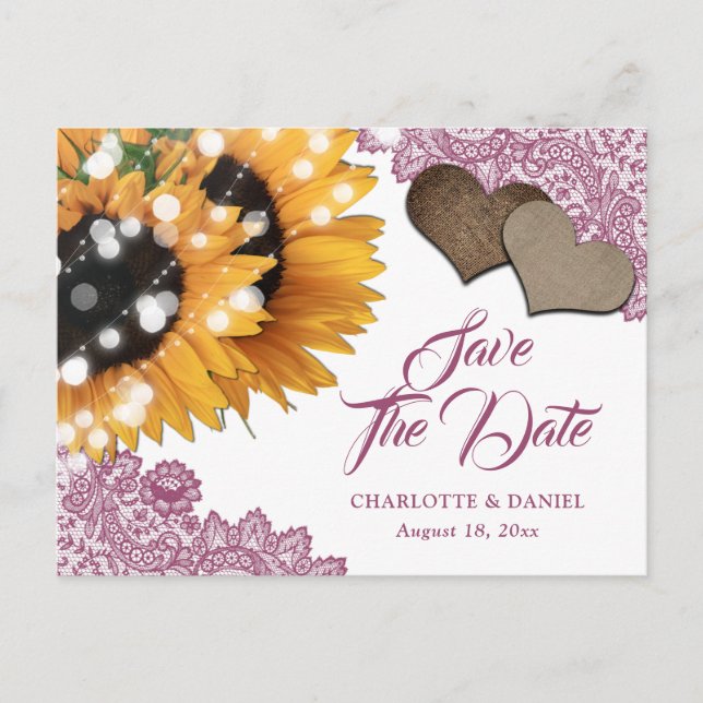 Postal De Anuncios Pink Sunflower Wedding Save The Date Postcard (Anverso)