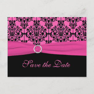 Postal De Anuncios Pink y Black Save the Date Postcard