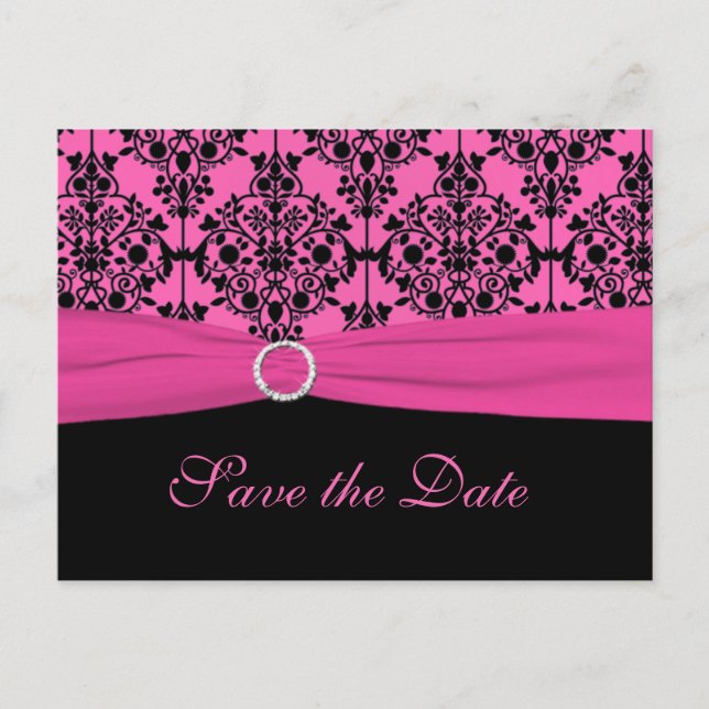 Postal De Anuncios Pink y Black Save the Date Postcard (Anverso)