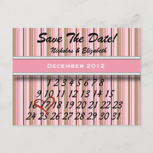 Postal De Anuncios Pink y Brown Striped Save the Date Personalizado C