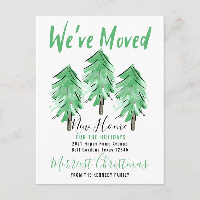 Postal De Anuncios Pino acuarela Nuevo Hogar para las Fiestas (Anverso)