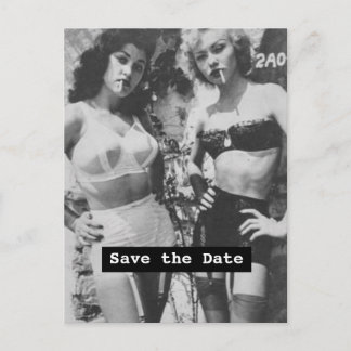 Postal De Anuncios Pinup de época Guardar la fecha (dos mujeres)