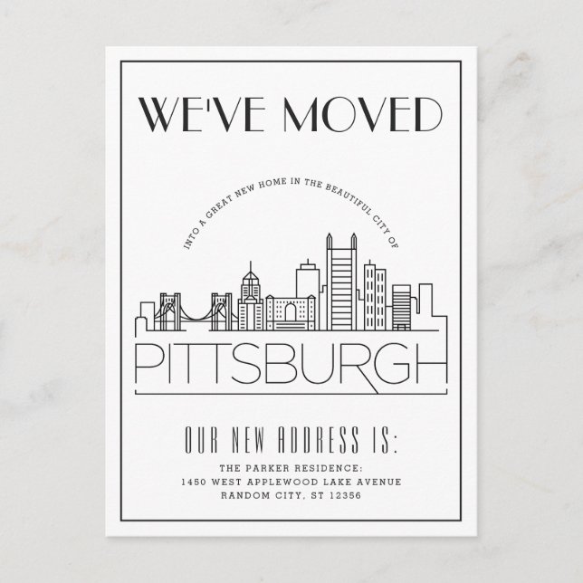 Postal De Anuncios Pittsburgh Modern Deco | Cambio de dirección (Anverso)