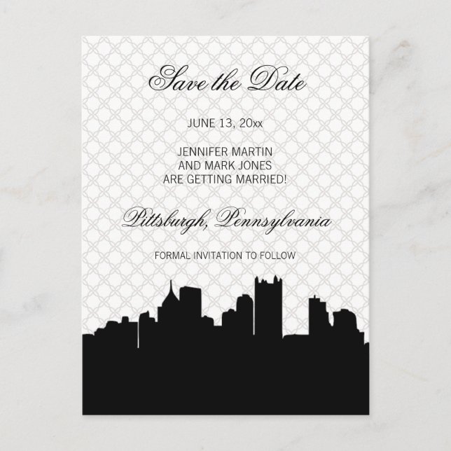 Postal De Anuncios Pittsburgh Negro y Blanco Lace Save the Date (Anverso)