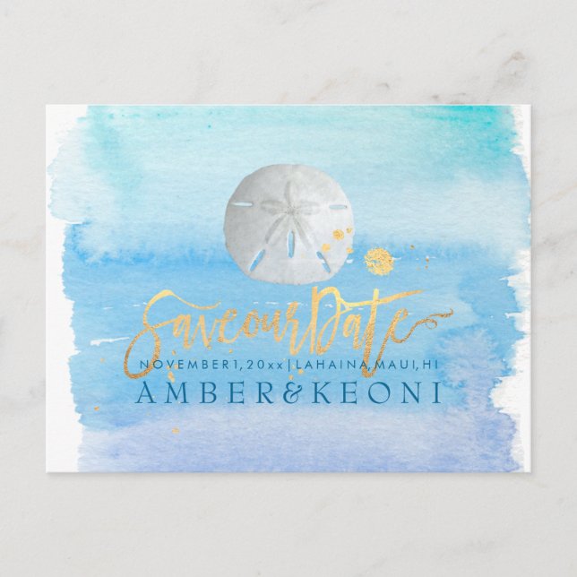 Postal De Anuncios PixDezines Acuarela/Estrella de Mar/Playa Guardar  (Anverso)