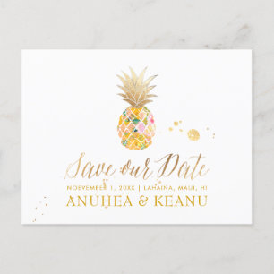 Postal De Anuncios PixDezines Aloha Piña/Dorado/Guardar la fecha