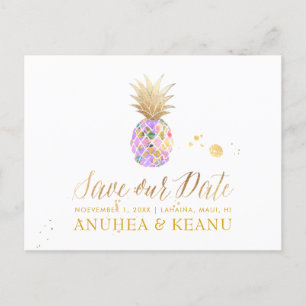 Postal De Anuncios PixDezines Aloha Piña/Morado/Guardar la Fecha