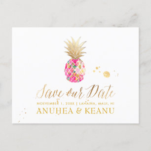 Postal De Anuncios PixDezines Aloha Piña/Rosa Fuerte/Guardar la Fecha