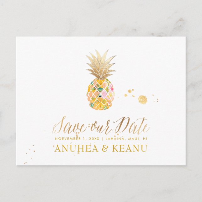 Postal De Anuncios PixDezines Aloha Pineapple/Hot Pink/Save the Date (Anverso)