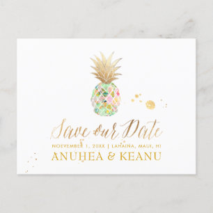 Postal De Anuncios PixDezines Aloha Pineapple/Mint/Save the Date