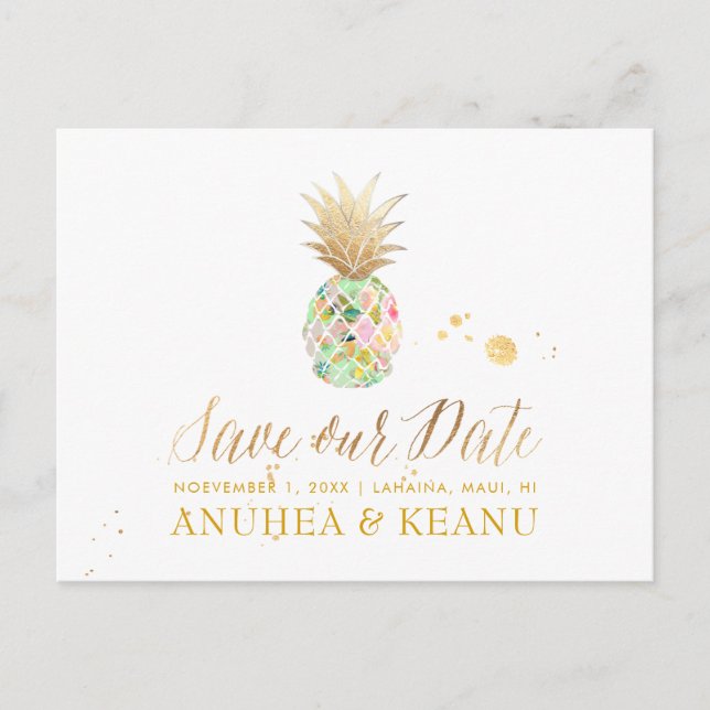 Postal De Anuncios PixDezines Aloha Pineapple/Mint/Save the Date (Anverso)