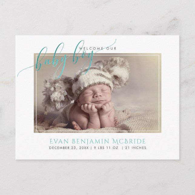 Postal De Anuncios PixDezines Bienvenida Bebé Niño, guión de Relieve  (Anverso)