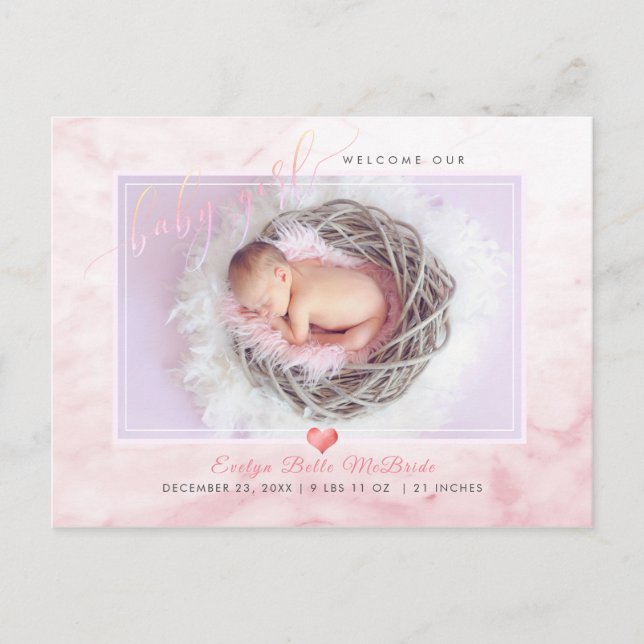 Postal De Anuncios PixDezines Bienvenida Niña Bebé, guión falso de Re (Anverso)