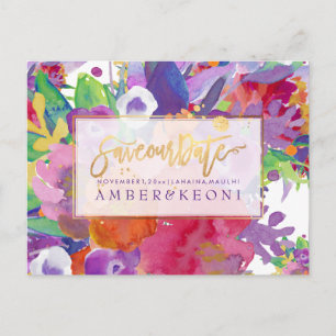 Postal De Anuncios PixDezines Boho Floral Acuarela Guardar Fecha