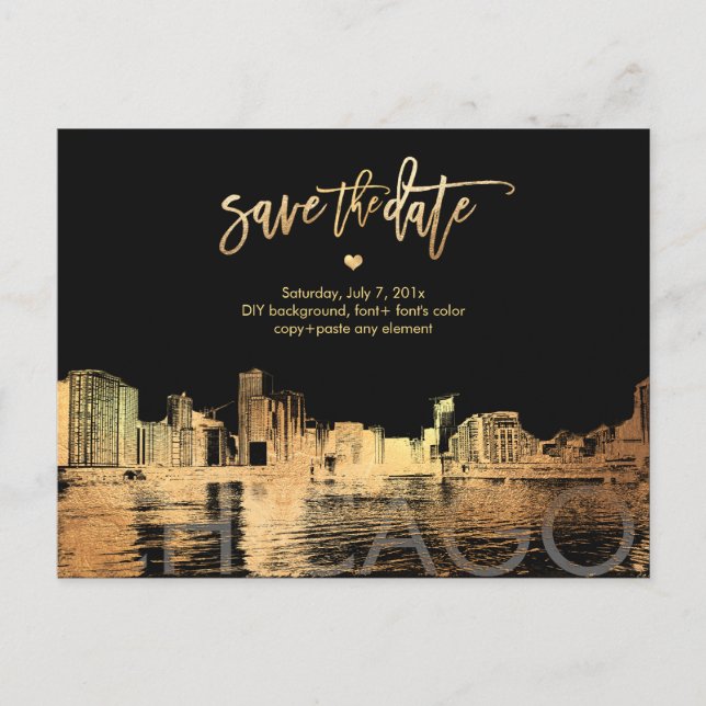 Postal De Anuncios PixDezines/Chicago Save the Date/Faux Gold (Anverso)