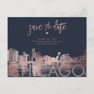 Postal De Anuncios PixDezines/Chicago Save the Date/Faux Rosa Gold