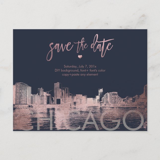Postal De Anuncios PixDezines/Chicago Save the Date/Faux Rosa Gold (Anverso)