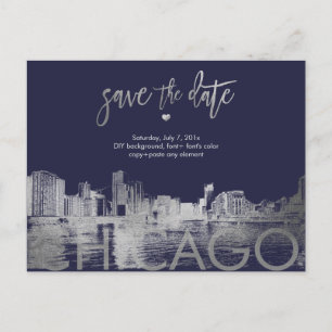 Postal De Anuncios PixDezines/Chicago Save the Date/Faux Silver