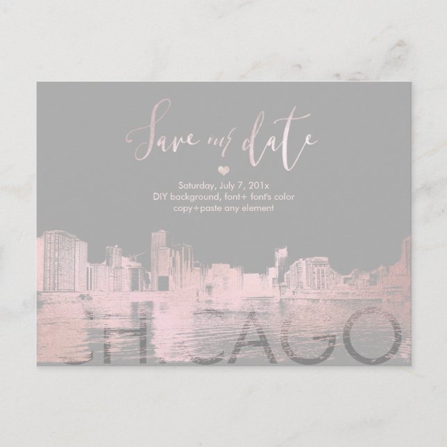 Postal De Anuncios PixDezines/ Chicago Save the Date/ Rosa Pálido (Anverso)
