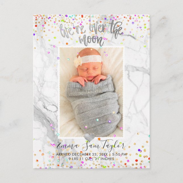 Postal De Anuncios PixDezines Confetti Birth/Over the Moon (Anverso)
