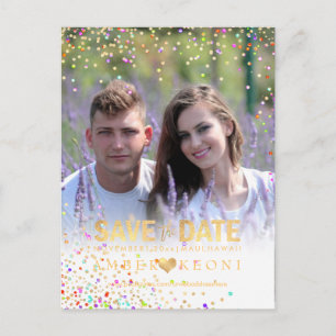 Postal De Anuncios PixDezines Confetti+Faux Gold Save the Date