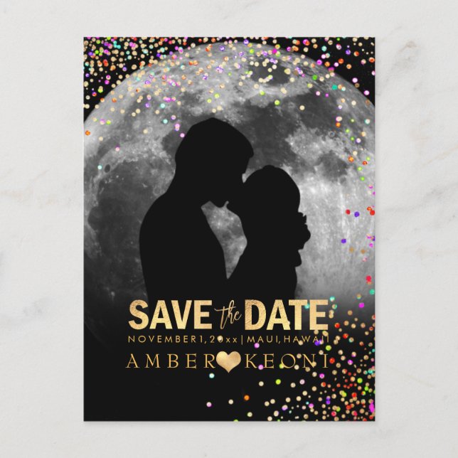 Postal De Anuncios PixDezines Confetti+Faux Gold Save the Date (Anverso)