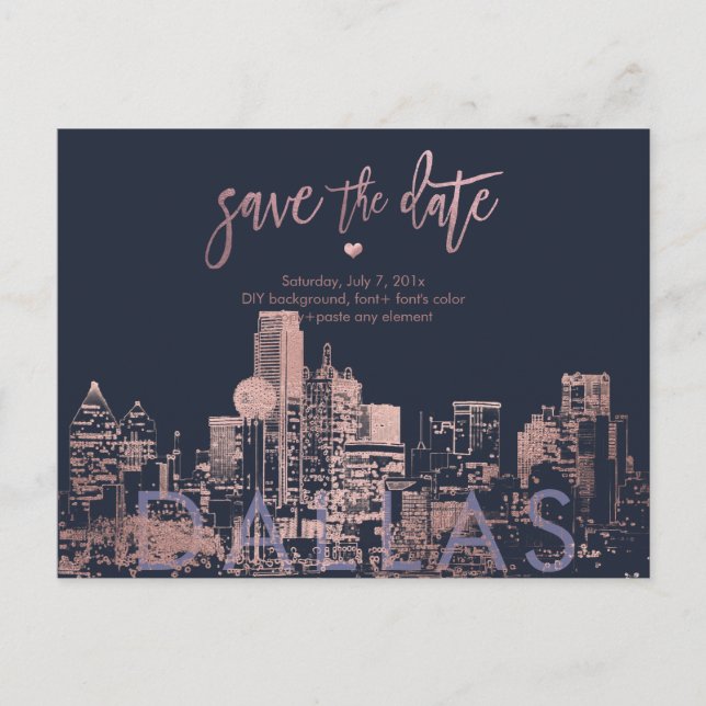 Postal De Anuncios PixDezines/Dallas Save la Fecha/Oro Rosa Falso (Anverso)